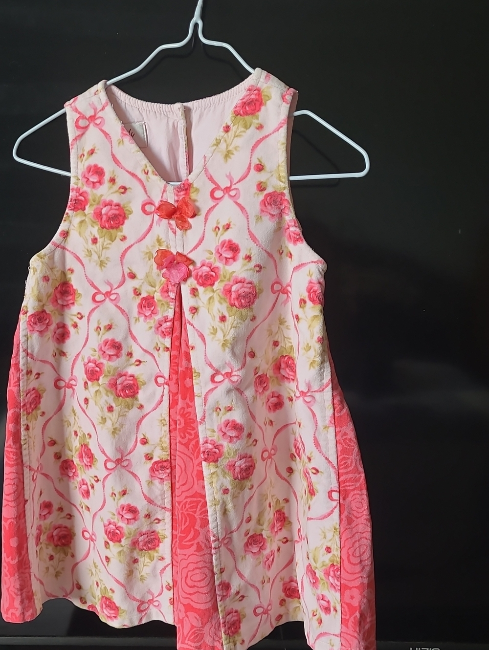 Pink Floral Sleeveless Girls Dress with Bow Accents
